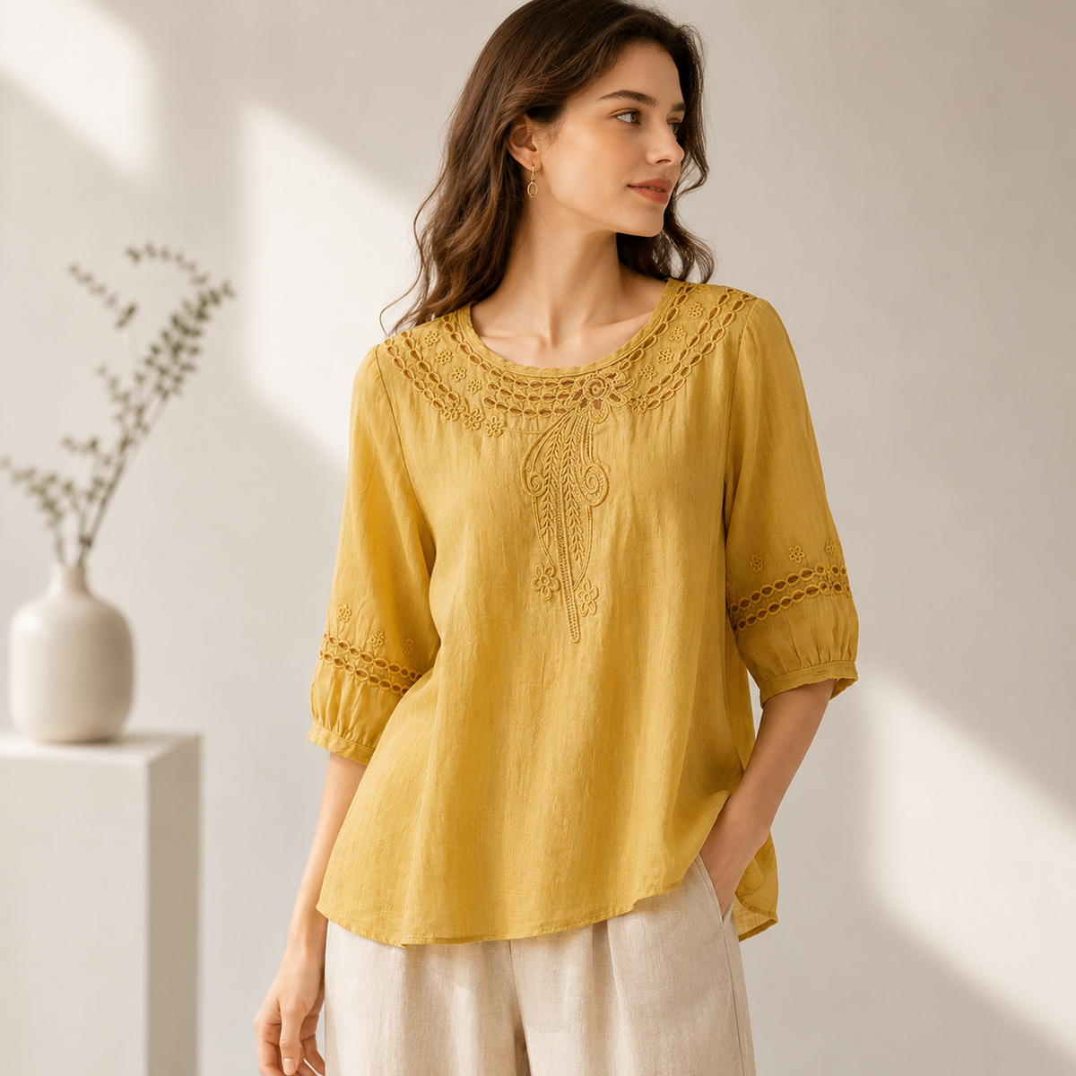 Wystelle Cotton-Linen Blouse