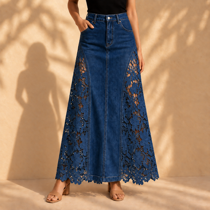 Paloma Lace Denim Maxi Skirt