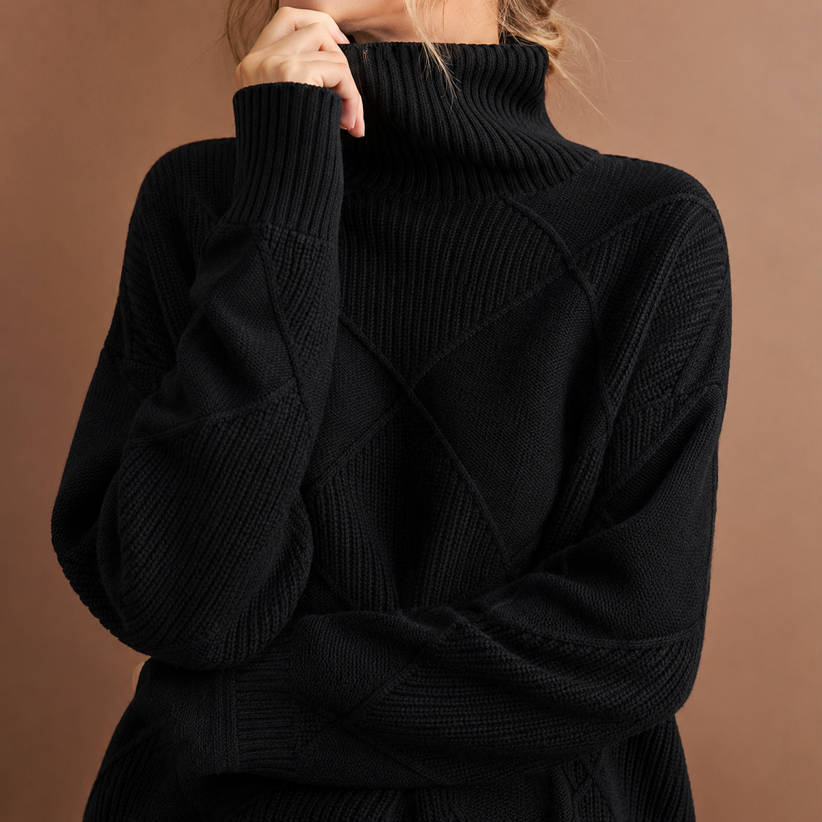Luciana Diamond-Knit Turtleneck
