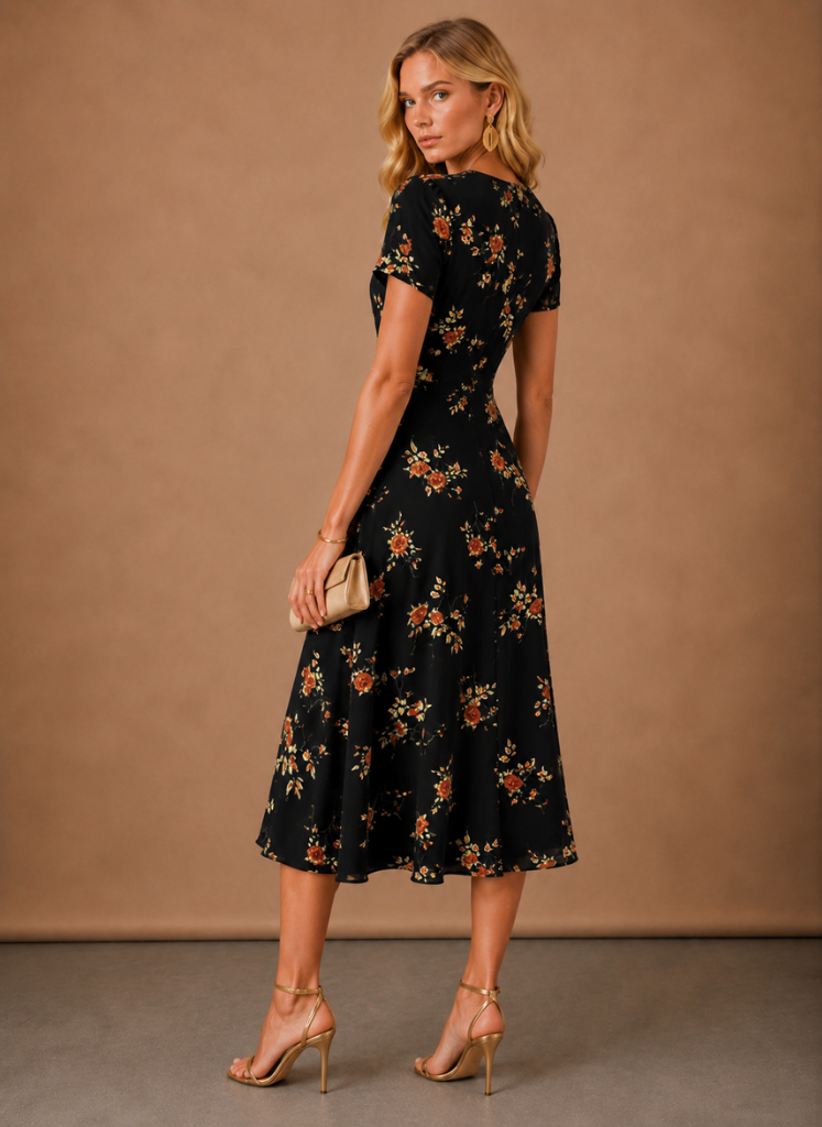 Women's Floral Midi Dress – Button Front Short Sleeve | Sorteva