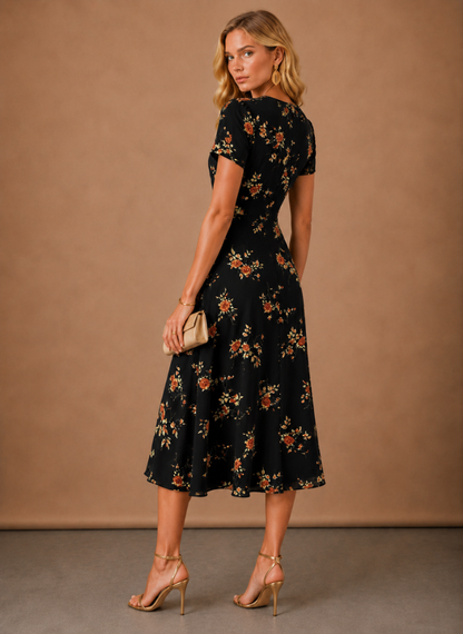 Women's Floral Midi Dress – Button Front Short Sleeve | Sorteva