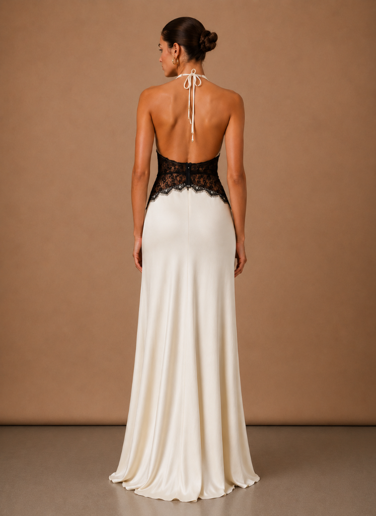 Women’s Satin Halter Maxi Dress – Elegant Wedding Guest | Sorteva