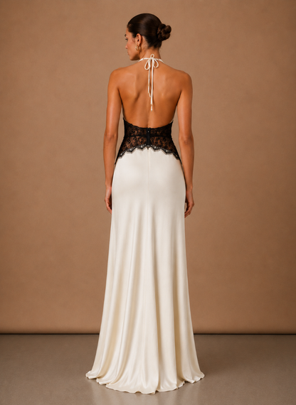 Women’s Satin Halter Maxi Dress – Elegant Wedding Guest | Sorteva