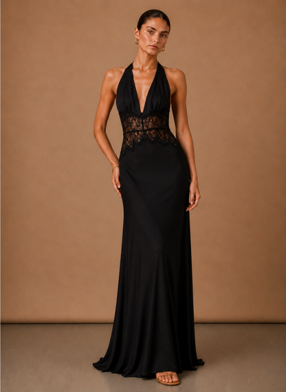 Women’s Satin Halter Maxi Dress – Elegant Wedding Guest | Sorteva
