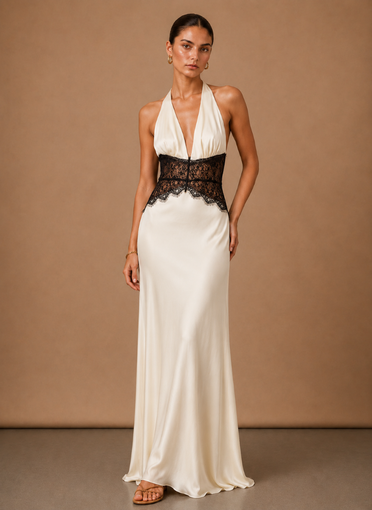 Women’s Satin Halter Maxi Dress – Elegant Wedding Guest | Sorteva