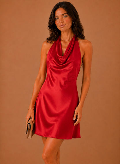 Women’s Satin Halter Mini Dress – Elegant Evening Wear | Sorteva