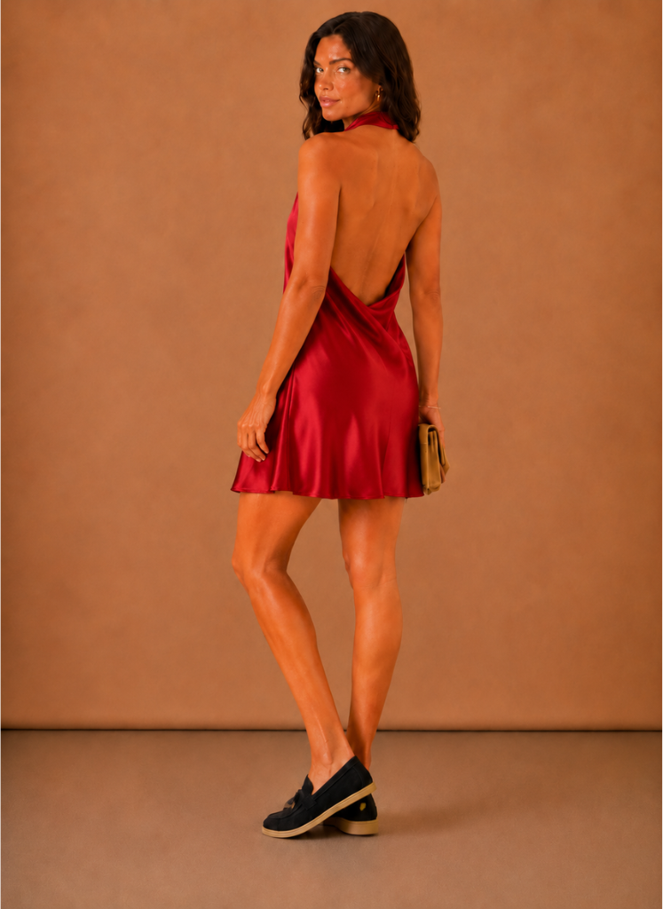 Women’s Satin Halter Mini Dress – Elegant Evening Wear | Sorteva