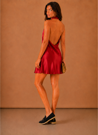 Women’s Satin Halter Mini Dress – Elegant Evening Wear | Sorteva