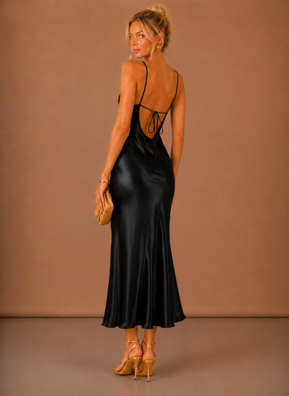 Women’s Satin Cowl Neck Midi Dress – Elegant Evening Occasion | Sorteva