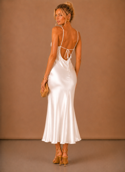 Women’s Satin Cowl Neck Midi Dress – Elegant Evening Occasion | Sorteva