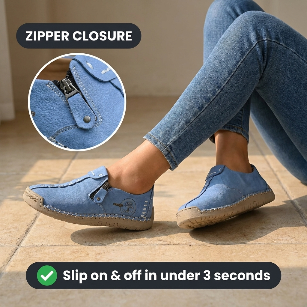 Vera™ – Hand-Stitched Slip-On Comfort Loafers | No-Bend Zipper, Wide Toe Box & All-Day Comfort